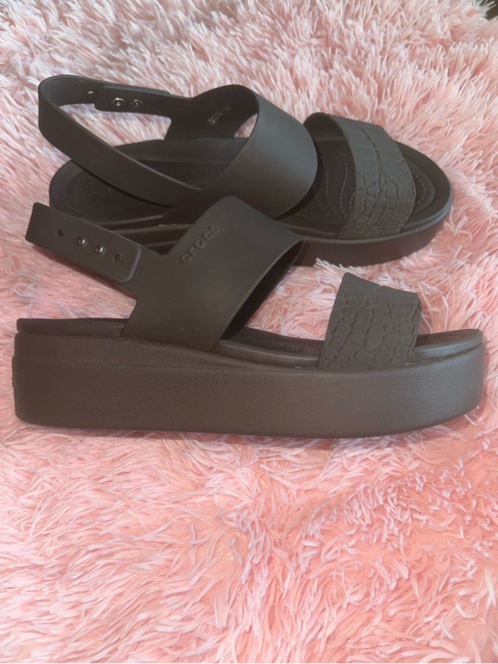 CROCS Brown Double-Strap Slingback Sandals - Picture 2 of 9